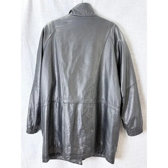 Vintage 1990s Leather Jacket Mens M Black Minimalist Zip Front Retro